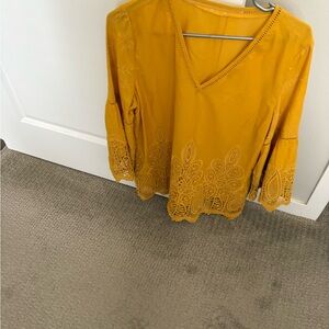 Women's Mustard Lace Trim Top